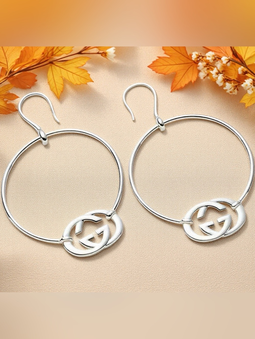 Gucci Silver Interlocking-G Hoop Drop Earrings